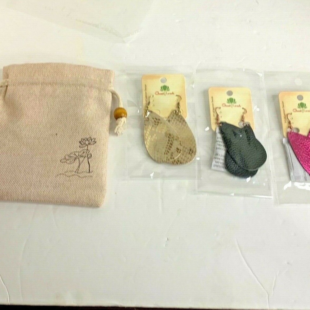 New 3 Pairs Dangle Earrings Set with Burlap Pouch